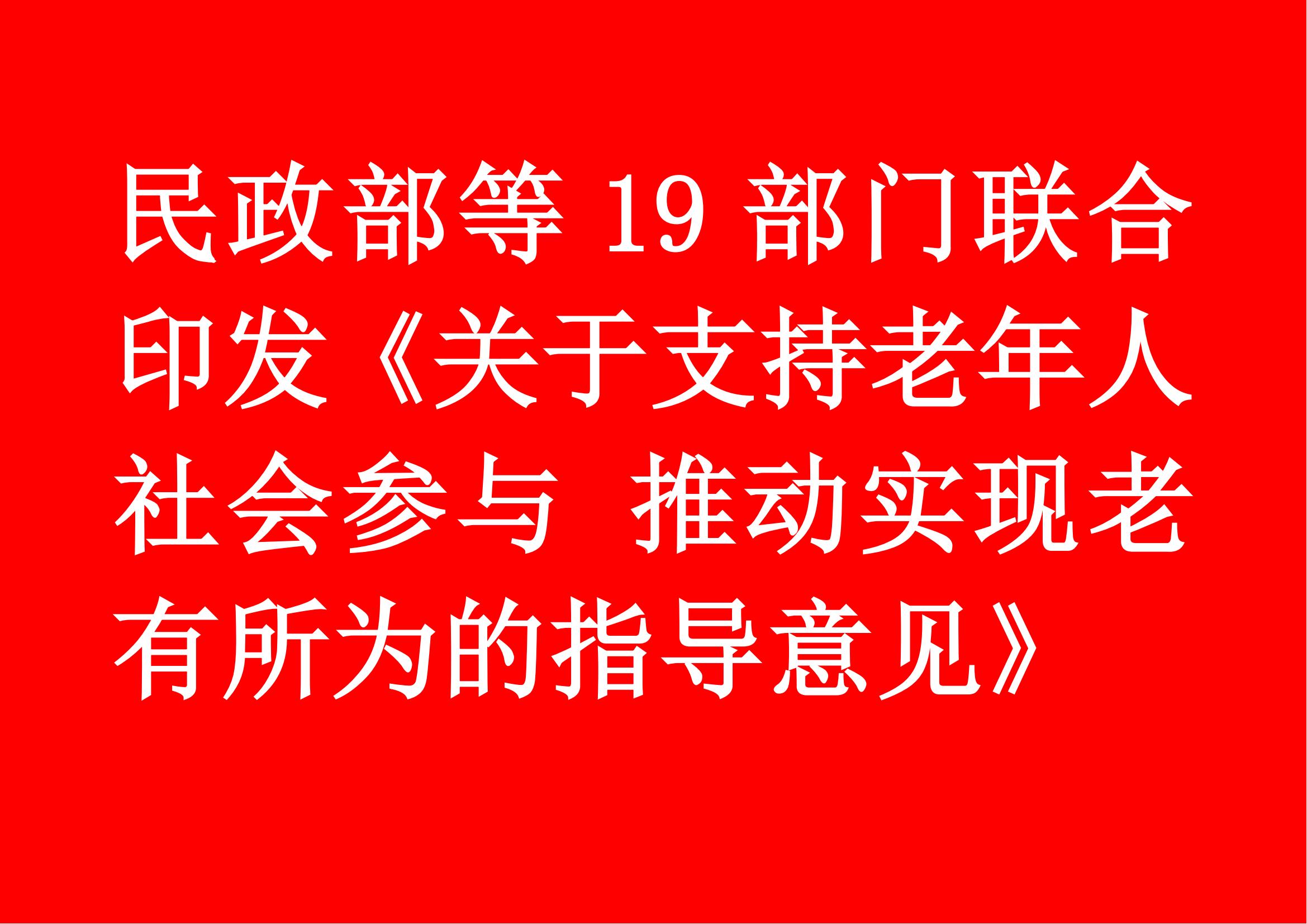 民政部等19部门联合印发《关于支持老年人